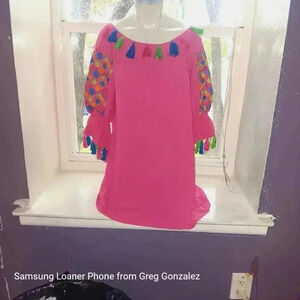 Velzera Artisan Embroidered Tassled 100 %Cotton Festival Gypsy Tunic Size L